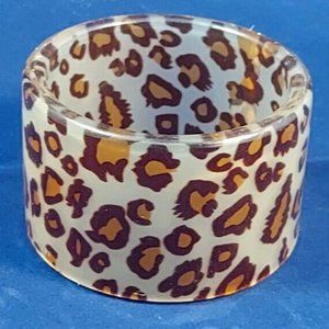Vintage bangle bracelet Clear Lucite cheetah leopard print chunky retro boho 2"w